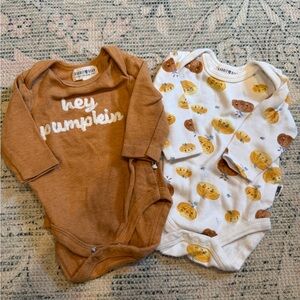 Rabbit & Bear Fall Onesies – Size 0–3 Months, 100% Organic Cotton